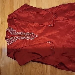 Men's Red Silk Kurta